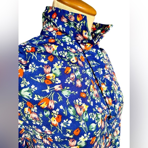 Vintage Andrew St. John Top Blouse Blue Floral Short Waisted Women's XL - Picture 3 of 9